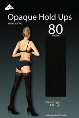 PRETTY LEGS 80 DENIER OPAQUE HOLD UPS IN BLACK 2 SIZES FREEPOST