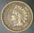 1859 Indian Head Copper Nickel Penny VF One Cent 1c US Very Fine Coin