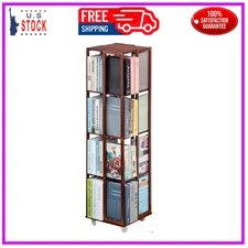 5 Tier Rolling Bookcase, Bamboo 360 Rotating Bookshelf, Freestanding Storage Org