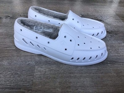 Sperry Boat Shoe Mens 12 White A/O Float Slip On Shearling Faux Fur STS24288
