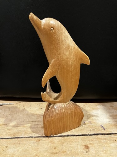 Wooden Dolphin Hand Carved Ornament 8” Tall