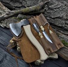 4-Piece Wood Carving Tool Set with Leather Roll   Hand Forged Axe