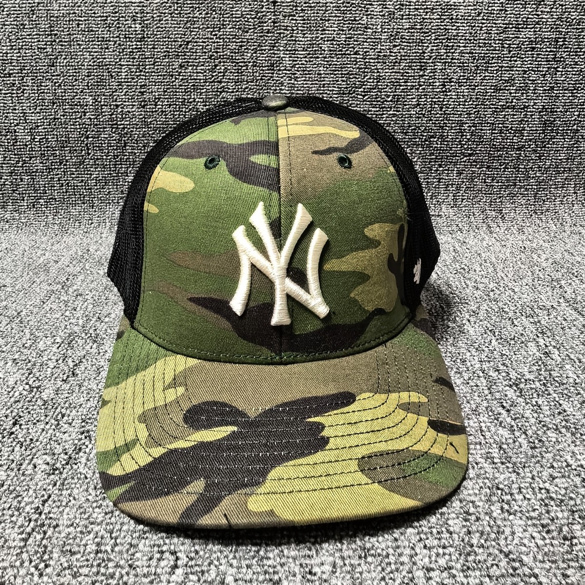 '47 Brand New York Yankees MLB Camo Trucker Snapback Hat Black Mesh New York Log