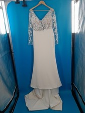 Long Sleeve Lace Illusion Bodice Sheath Wedding Dress Size 12