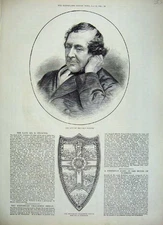 Old Antique Print 1882 Portrait Mr Benjamin Webster Brinsmead Shield Art 19th