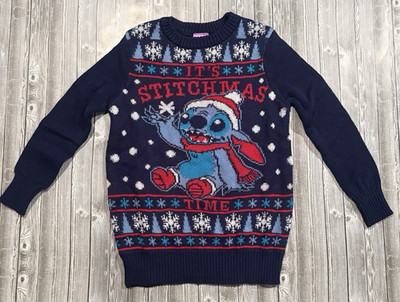 Stitch Holiday Sweater Kids Blue Disney Christmas Shirt Child X-Small (4-5)