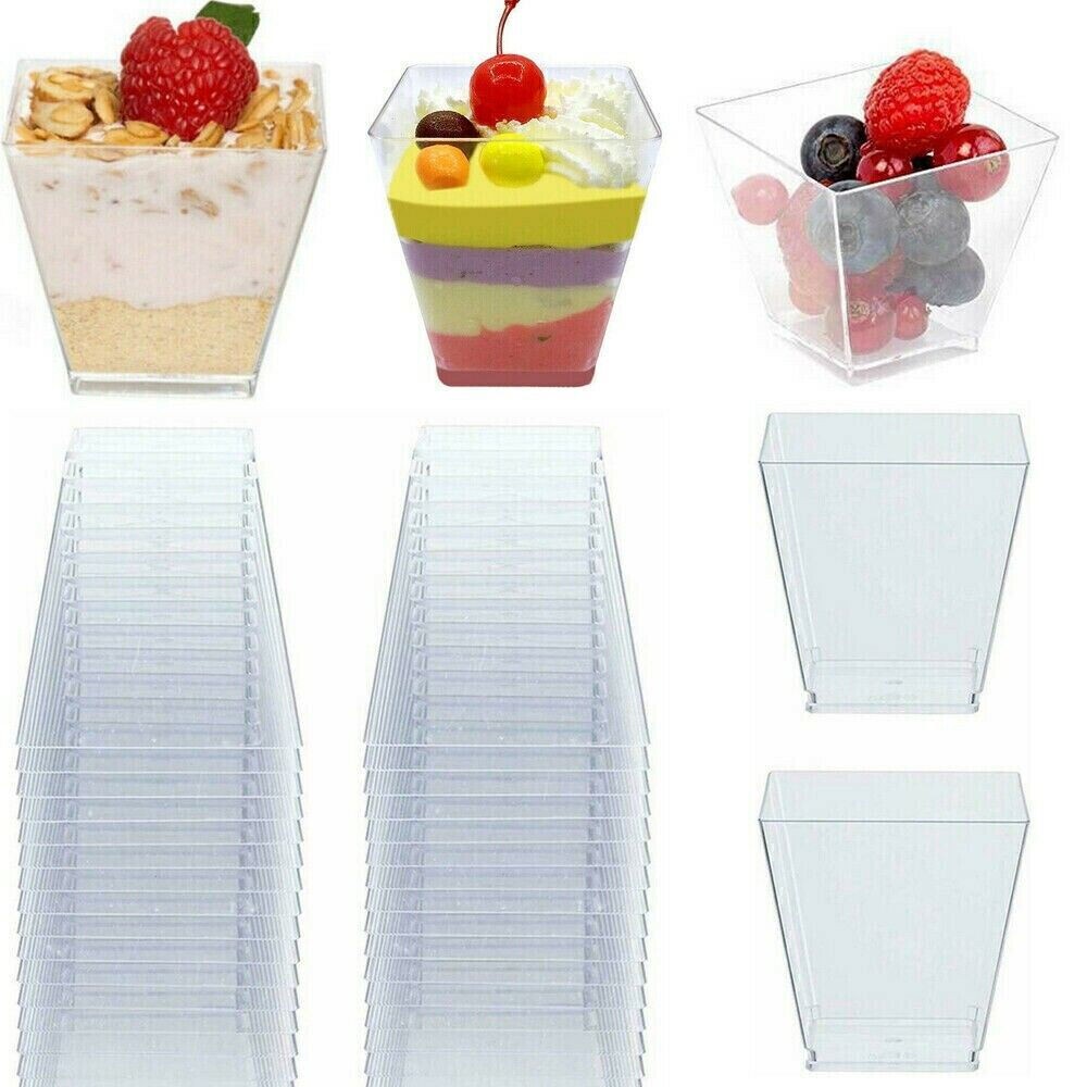 50X Dessertschalen Transparent Eisbecher Plastikschälchen Einwegbecher Dekor DE