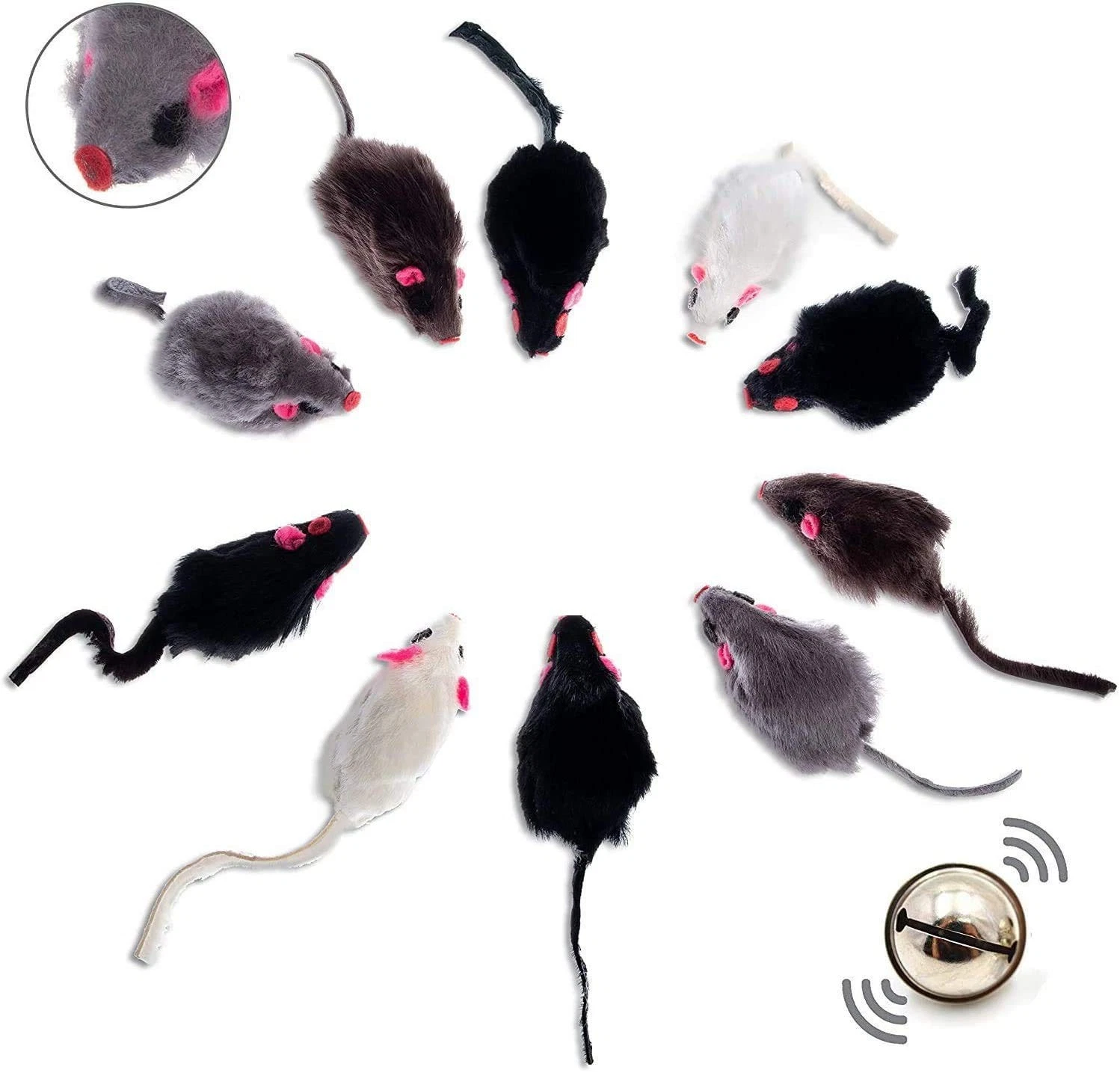 Set of 10 Play Mice Play Mouse 10 Pieces with Bell I Without Plastic Parts Outside A...