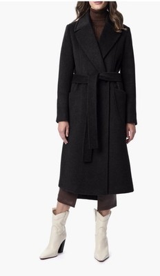 bernardo Belted Wool Blend Longline BLACK Coat Size:XXL $220