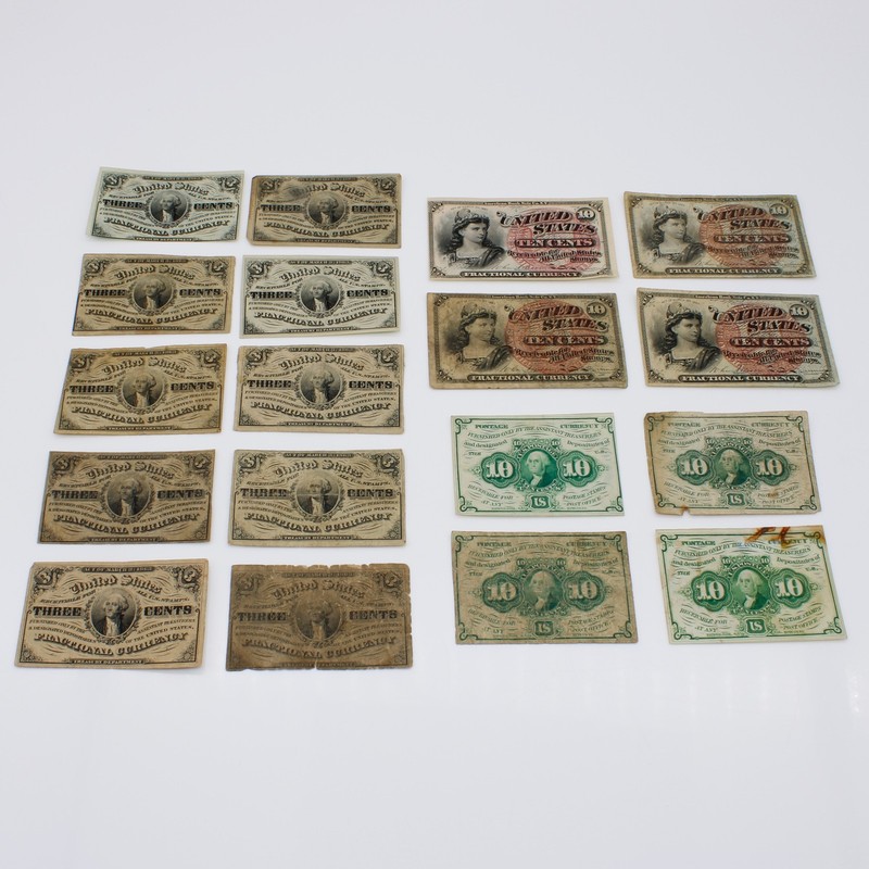 1st & 3rd Issue 4th Series US Fractional Postal Currency 3c 10c Lot of 18 C848-1