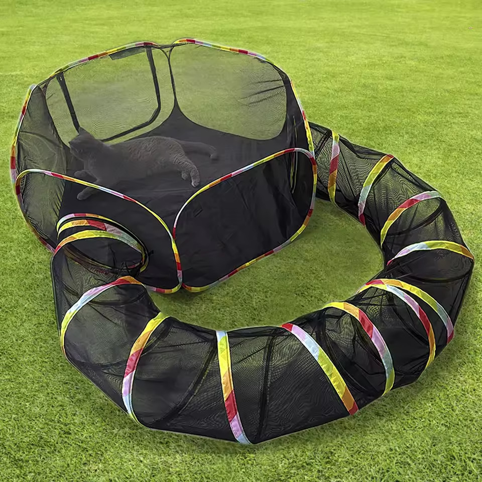 Cage pour chat extérieur portable enclos chat intérieur filet de protection avec tunnel