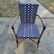 French Bistro Patio Dining Single Chair Beaufurn Hand Woven Wicker Blue Italy