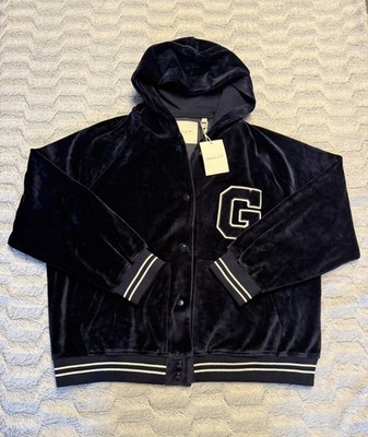 GANT Hoodie Samt Navy Blau Varsity XL Luxus Streetwear Preppy