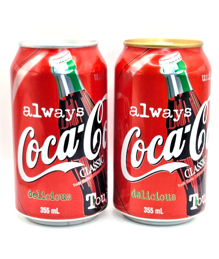 1998 Coca-Cola Classic 2-Can Set Canada Silver & Gold Tops Empty