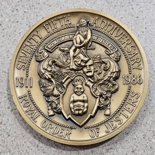 1911-1986 Royal Order Of Jesters 75th Anniversary 3 Inch Bronze Medallion