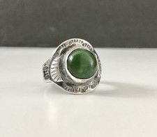 ANTIQUE 1920-40 NAVAJO STAMPED SILVER RING OLIVE GREEN TURQUOISE SZ 6.5