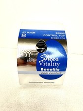 2009 L'eggs Sheer Vitality Control Top Sheer Toe Pantyhose 93998 Jet Black Sz B