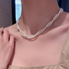 Handmade 2 Row 6mm White Shell Pearl Gems Round Beads Necklace 18in not Pearl