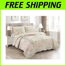 Rose and Sage Quilt Set, 3-Piece Bedding - Full/Queen