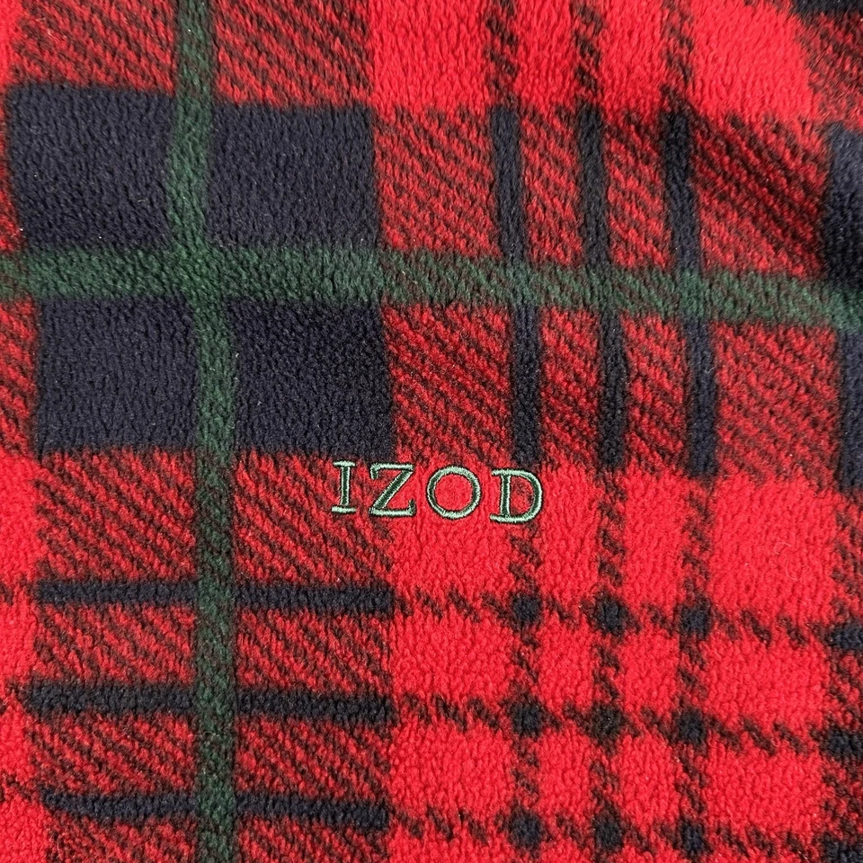 Vintage IZOD Jacket Mens Large Red Navy Plaid Fleece Full Zip Mock Neck 90s - Image 3 of 4
