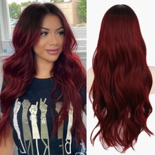 Long Ombre Red Wigs for Women Middle Part Curly Wigs Natural Looking Synthetic