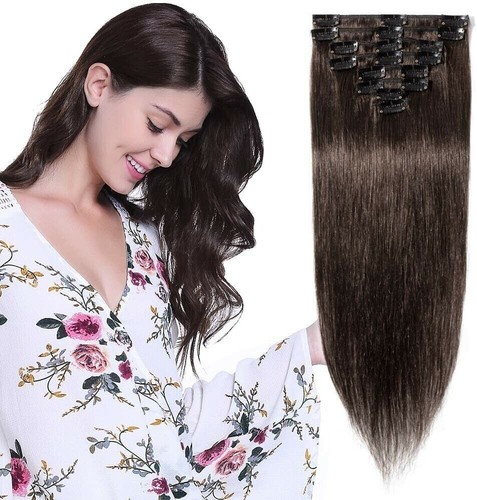 Elailite 8 Stück Haarverlängerung Haarspange in glatt dunkelbraun 22 Zoll 70 g