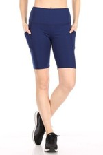 High Waist Tummy Control 8"Inseam Stretch Solid Yoga Bike Shorts w/Pockets S  M
