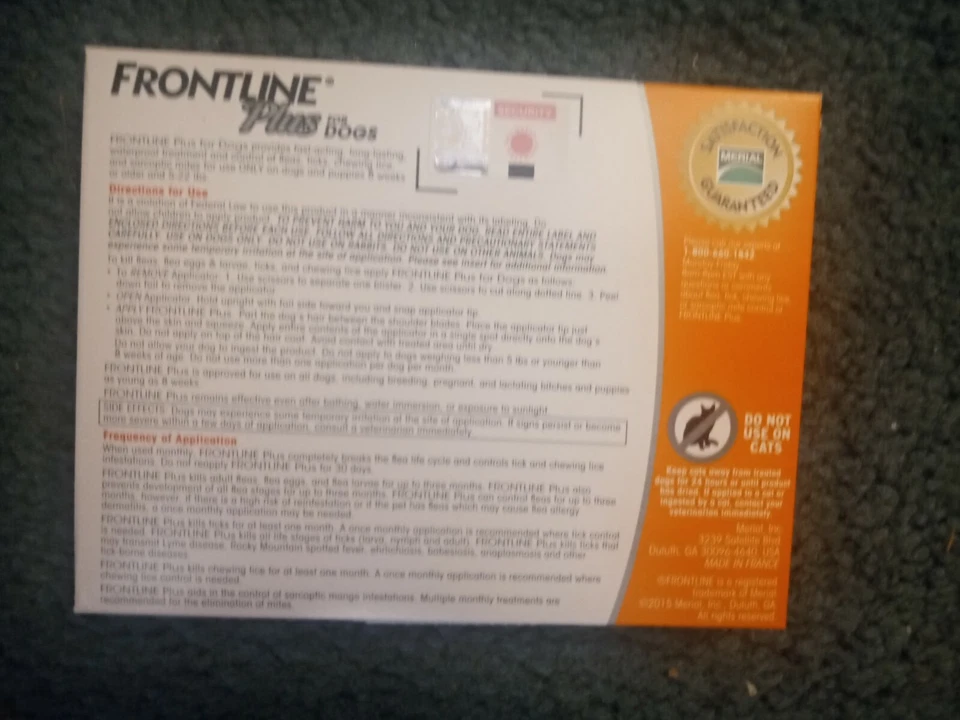 Frontline Plus for Dogs 5-22 lbs. 3 Doses - EPA Approved - Small Dogs - Image 2 of 2