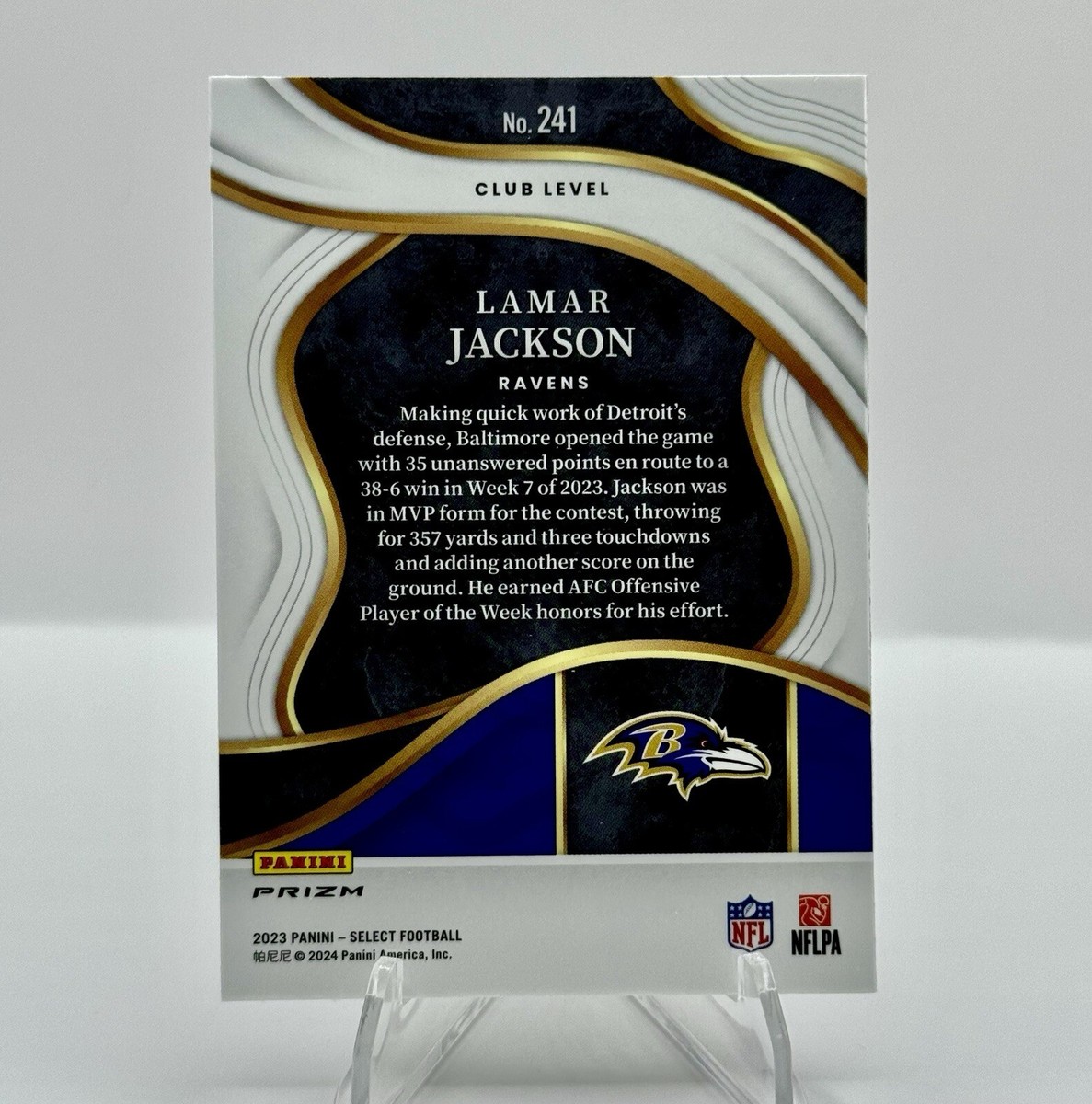 2023 Panini Select LAMAR JACKSON Silver Prizm Club Level #241