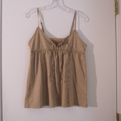 SO Wear It Declare It Brown 100% Cotton Lace Trim Knit Babidoll Camisole Size L