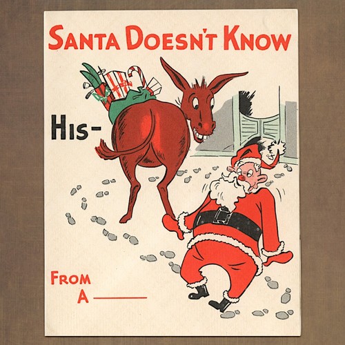 Unused Vintage Novo Laughs ADULT CHRISTMAS Card, Funny Santa Ass Hole in Ground - Picture 1 of 6