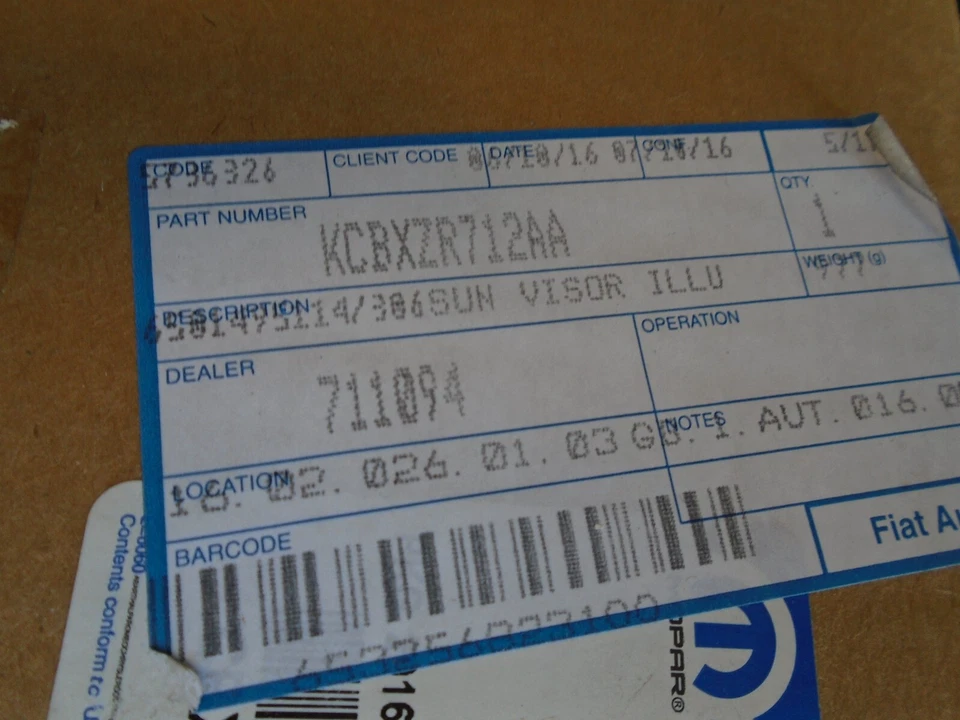 Mopar Sun Visor Set Left & Right Jeep Grand Cherokee 2011-2013 Beige CBXZR712AA — 第 3/4 张图片