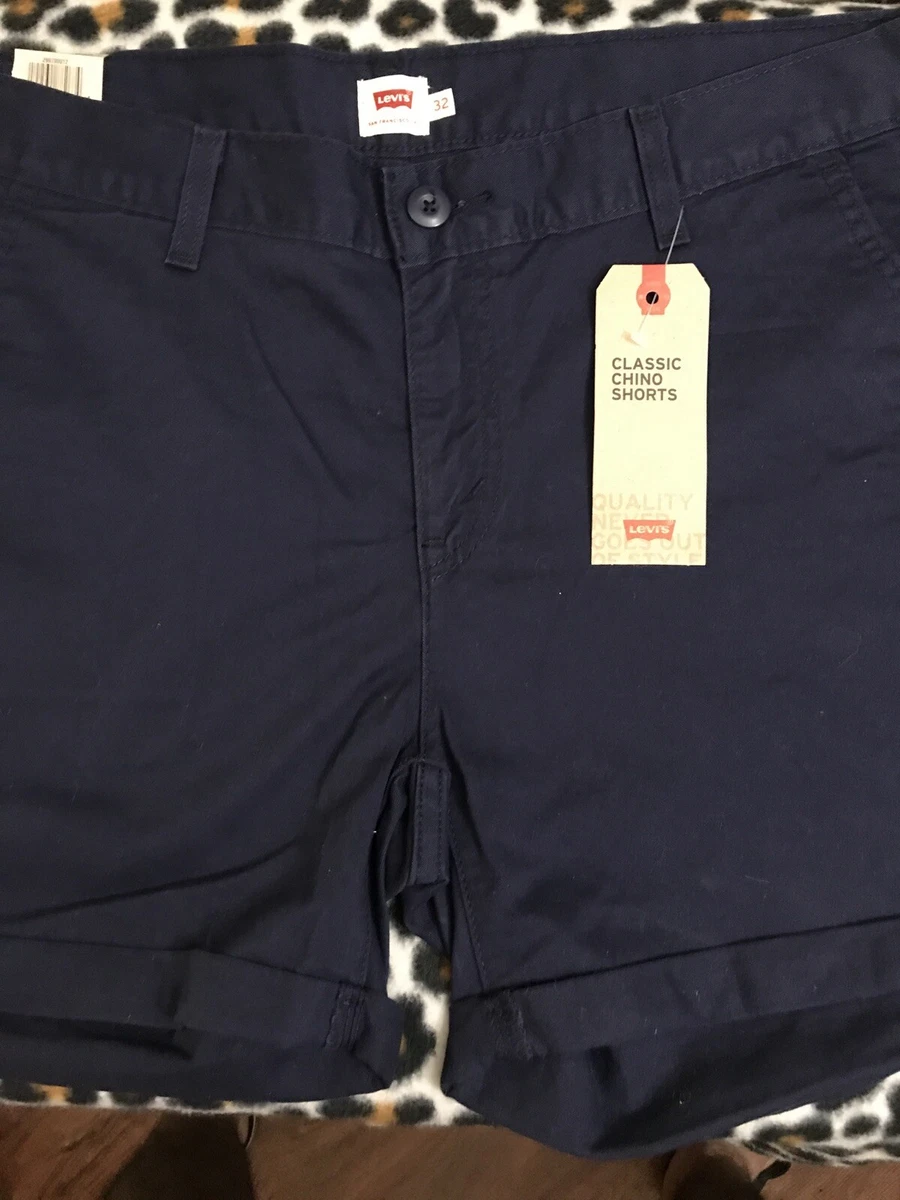 Levi s Classic Chino Women s Shorts Sz 14 Waist 32 Navy Dark Blue NWT