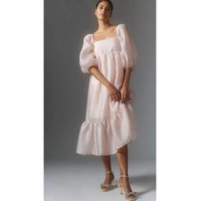 Anthropologie ~ Blush Pink Textured Puff-Sleeve Dress (NWT)