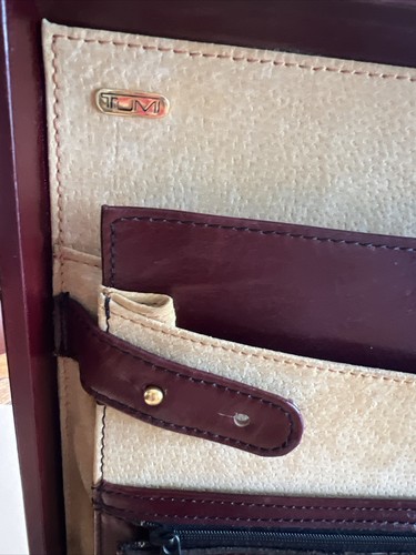 Tumi burgunderrote rote Echtleder hart schmale Aktentasche Attache Vintage - Bild 11 von 13