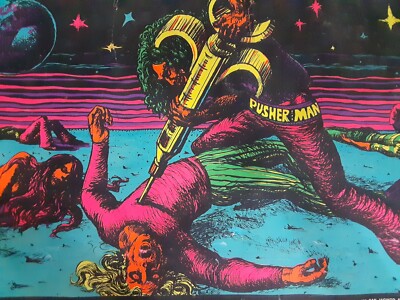 RARE   The Losers   Vintage Houston Texas Blacklight Poster Pusherman  1970