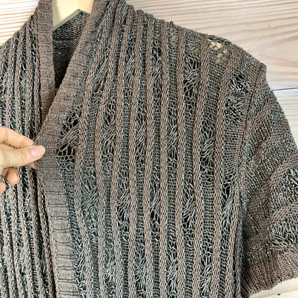 Cárdigan Per Una Italia Grande Abierto Longline Acanalado Tejido Gris Manga Corta Boho Foto 4 de 4