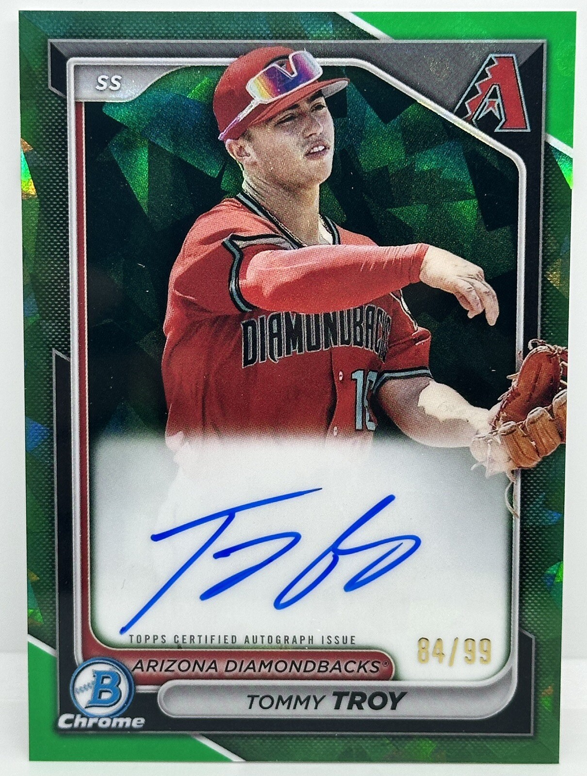 Tommy Troy 2024 Bowman #BSPA-TT Chrome Sapphire Prospect Green Auto #/99