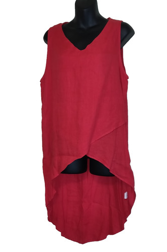 Pure Match Red Linen Top Sz L Lagenlook Boutique USA High Low NWT Sleeveless 