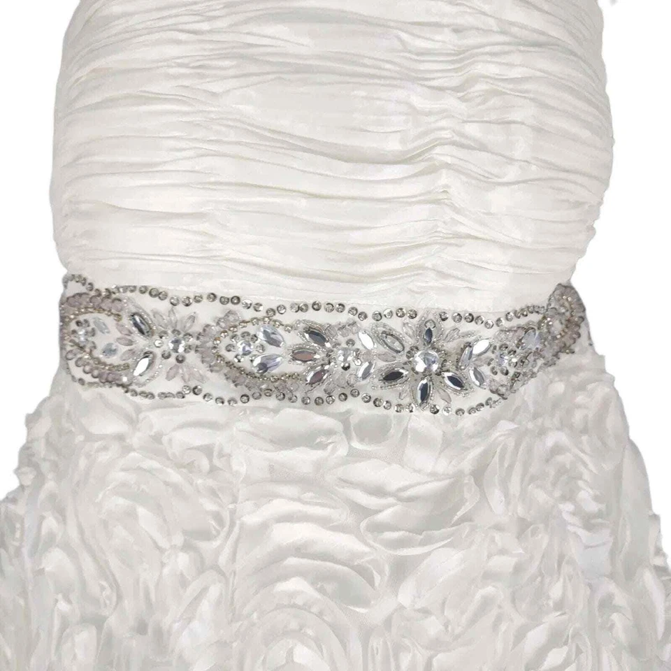 JS Boutique Sz 12 Strapless Bodycon Cocktail Prom Dress, White Roses Rhinestone - Image 2 of 4