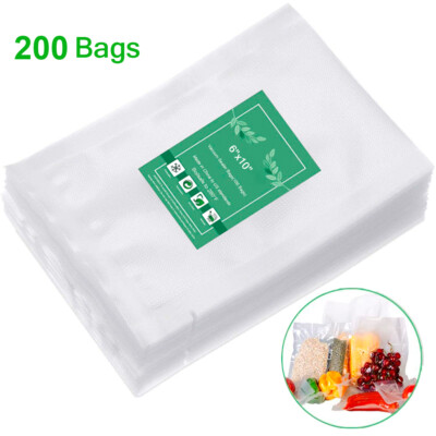 200pcs Pint Vacuum Sealer Bags 6x10 Precut Thick Embossed Food Saver Storage Bag