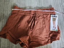 REWASH SHORT shorts Rust Orange CUTE wrap sides 100% Soft Linen Like Cotton