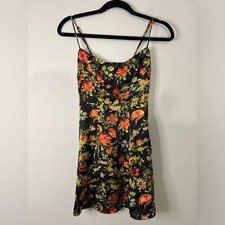 Urban Outfitters Black Floral Printed Satin Effect Mini Dress