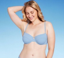 Shade  Shore Medium 34C Light Blue Ribbed Texture Underwire Bikini Swim Top