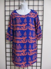 ANTHROPOLOGIE  🌸 SMALL== BLUE & ORANGE ABSTRACT PRINT / SHIFT  DRESS