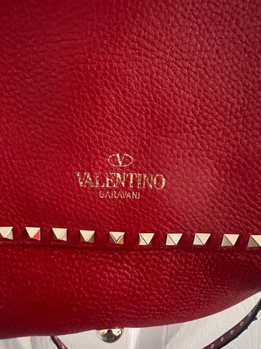 Valentino Garavani Rockstud Dark Red Texturered Leather Bag Shoulder Handbag - Picture 3 of 6