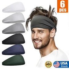 6x Workout Headbands for Men Running Headband Stretchy Sweatband Sports Headband