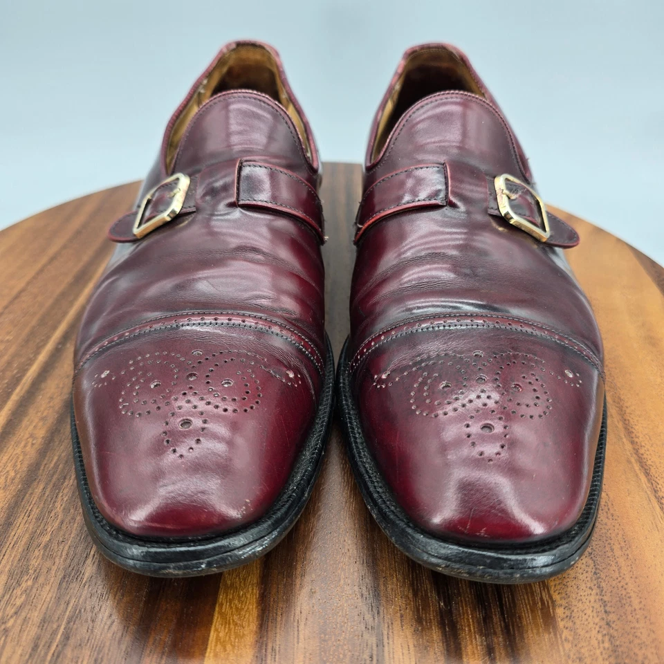 Church's Loafers Men's 10.5 US 9.5 UK C Burgundy Leather Buckle Cap Toe Shoes - Image 2 of 4