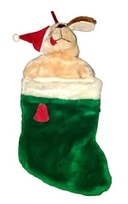 Puppy Dog Christmas Stocking Treat Cookies Green Red Plush Beggin Strip Vintage