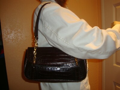 TALBOTS CROCODILE LEATHER SHOULDER HANDBAG MADE IN ITALY